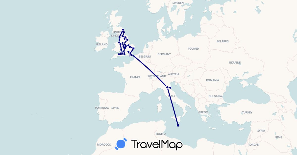 TravelMap itinerary: driving in United Kingdom, Italy, Malta (Europe)